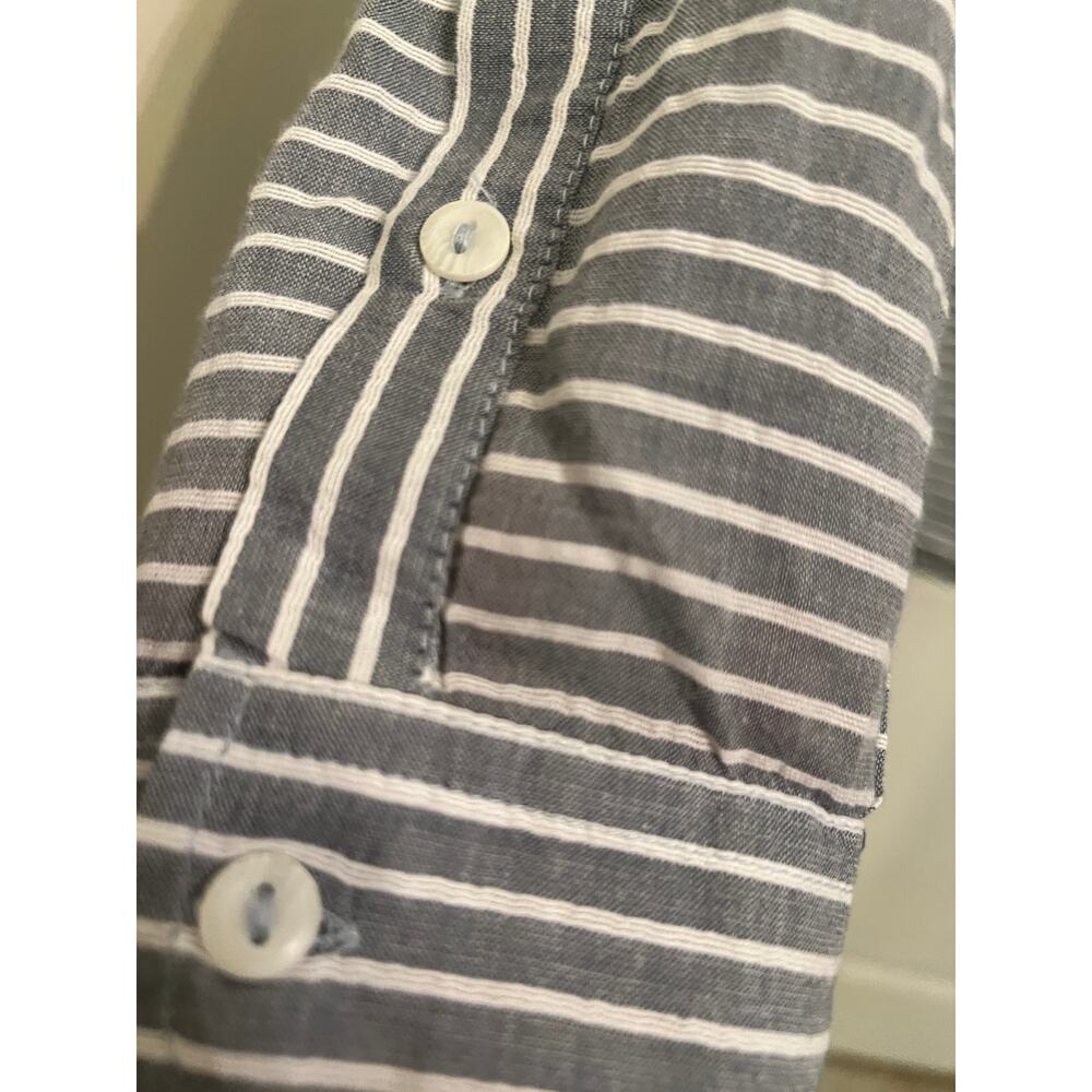 Current/Elliott Women's Prep School Shirt Stripe Gray Button-Up Long Sleeve Sz 0 - Picture 4 of 7